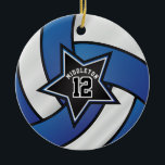 Blue and Black Star Volleyball 🏐 Ceramic Tree Decoration<br><div class="desc">Volleyball Sport Player Christmas Ornament ready for you to personalise. Makes a wonderful personalise gift for your volleyball player, coach, fan, etc... ⭐This Product is 100% Customisable. *****Click on CUSTOMIZE BUTTON to add, delete, move, resize, changed around, rotate, etc... any of the graphics or text or use the fill in...</div>