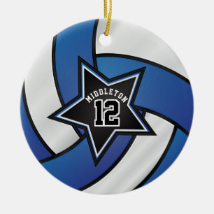 Blue and Black Star Volleyball 🏐 Ceramic Tree Decoration
