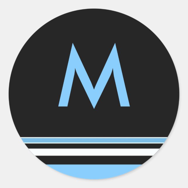 Blue and Black Stripe Monogram Sticker (Front)