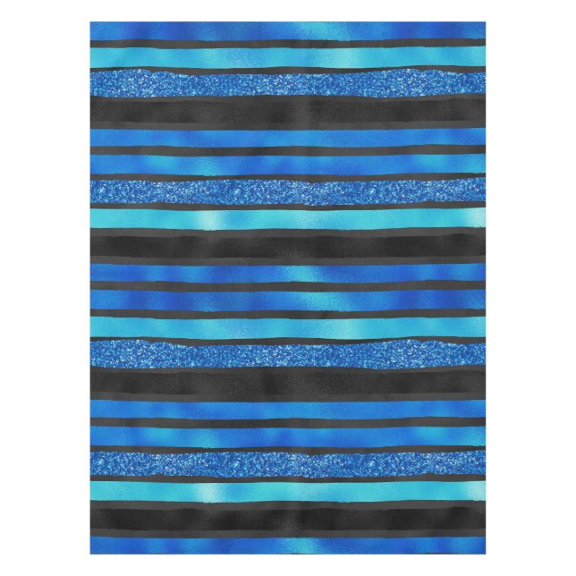 Blue And Black Striped Tablecloth (Front)