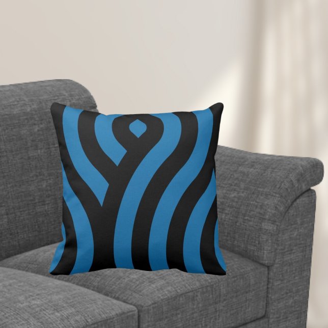 Blue and Black, Striped Wave Pattern Throw Pillow (Creator Uploaded)