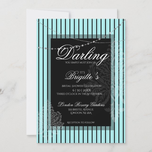 Blue and black stripes Invitation (Front)