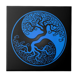 Blue and Black Tree of Life Yin Yang Tile