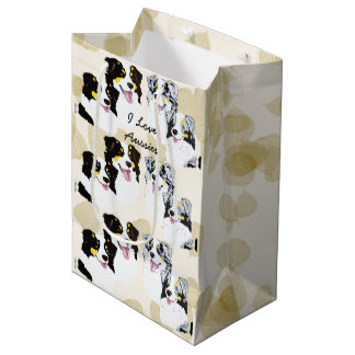 Blue and Black Tri's on Tan Leaves Medium Gift Bag