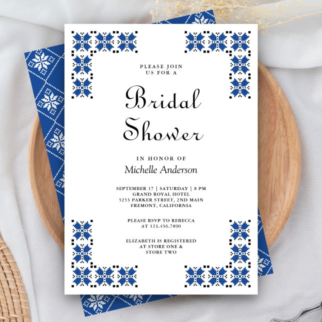 Blue and Black Ukrainian Embroidery Bridal Shower Invitation (Creator Uploaded)