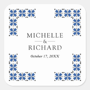 Blue and Black Ukrainian Embroidery Wedding Square Sticker