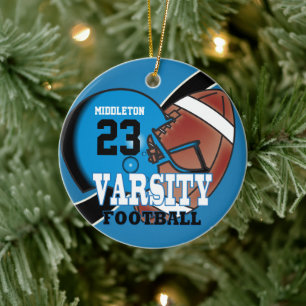 Blue and Black Varsity Football  Ceramic Tree Decoration