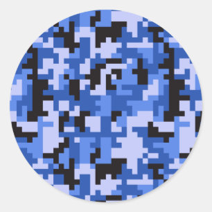 Blue and Black Water Pixel Camo pattern Classic Round Sticker