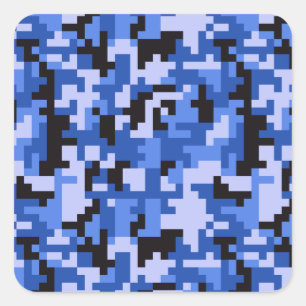 Blue and Black Water Pixel Camo pattern Square Sticker