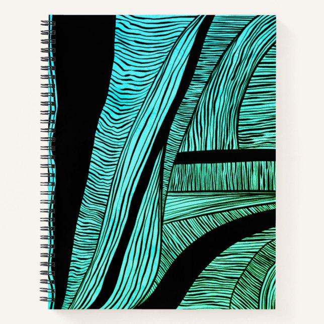 Blue and Black Wave Merge Spiral Notebook (Front)