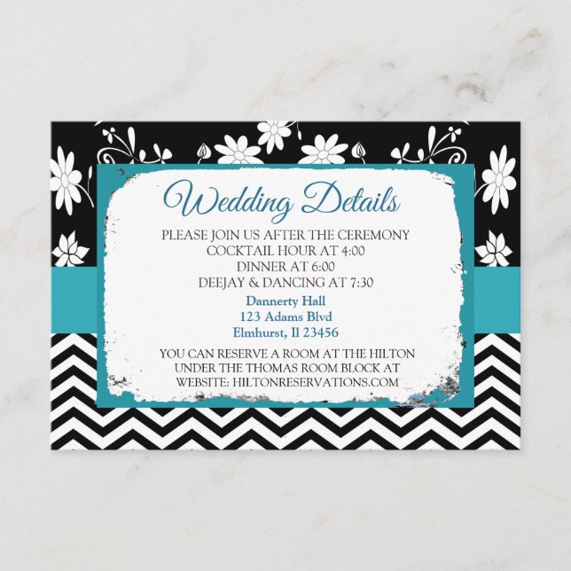 Blue and Black Wedding Details Card (Front)