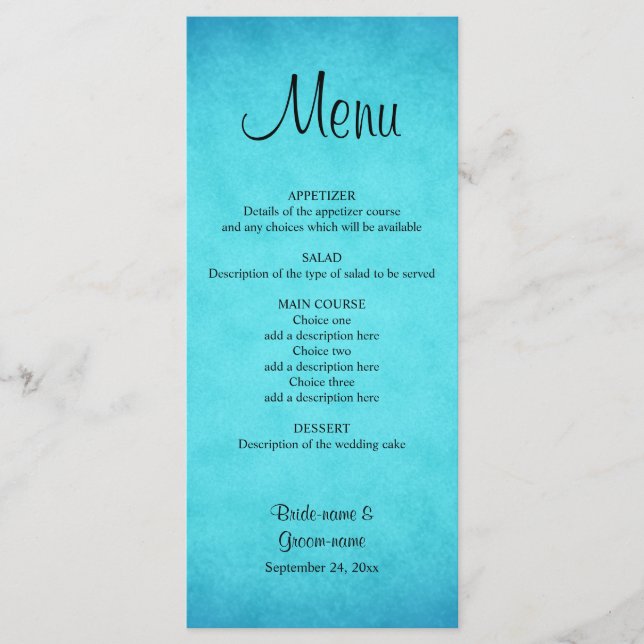 Blue and Black Wedding Menu (Front)