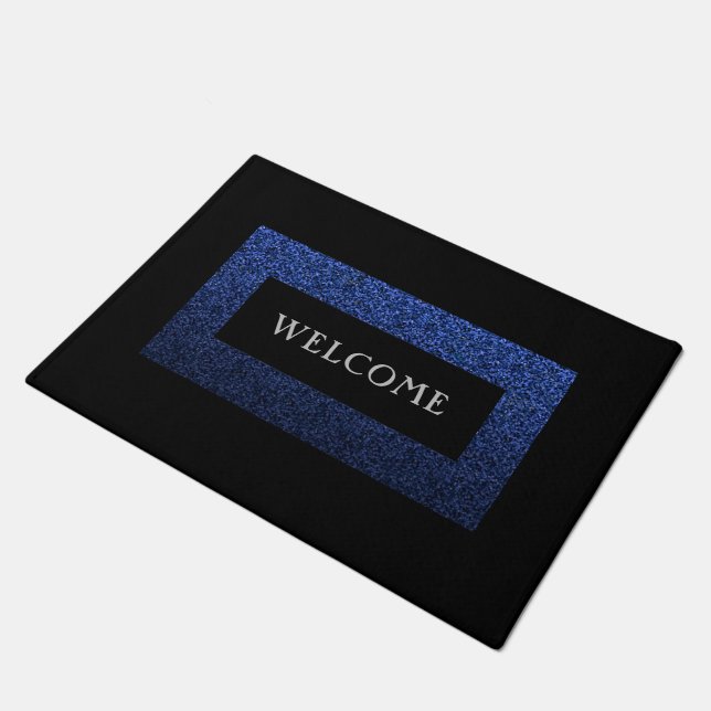 Blue And Black Welcome Doormat (Angled)