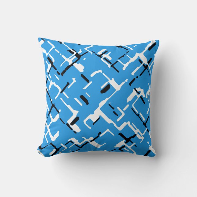 Blue and Black White Abstract Pattern Cushion (Front)