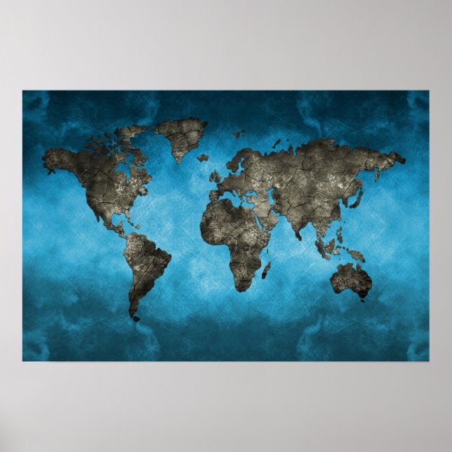 Blue and Black World Map Poster (Front)