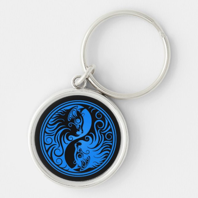 Blue and Black Yin Yang Cats Key Ring (Front)