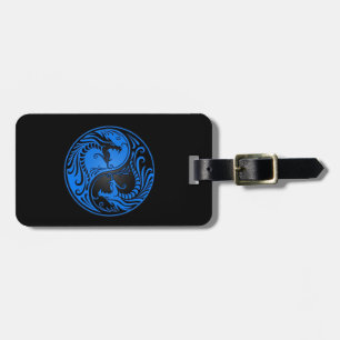 Blue and Black Yin Yang Dragons Luggage Tag
