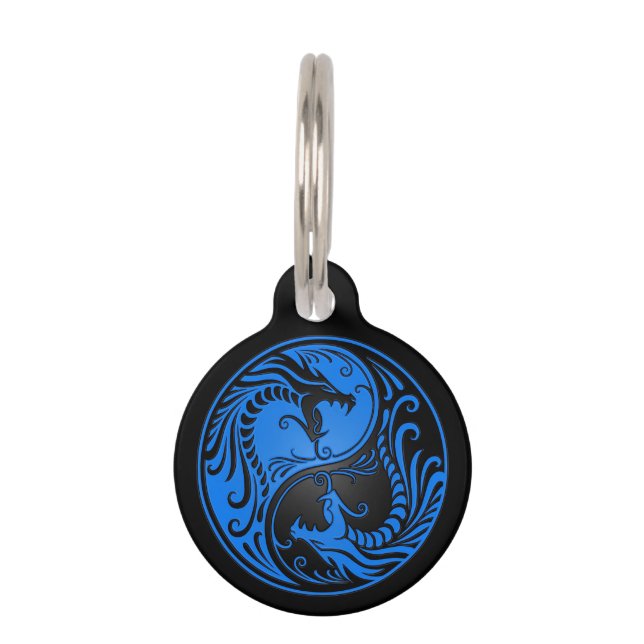 Blue and Black Yin Yang Dragons Pet Tag (Front)