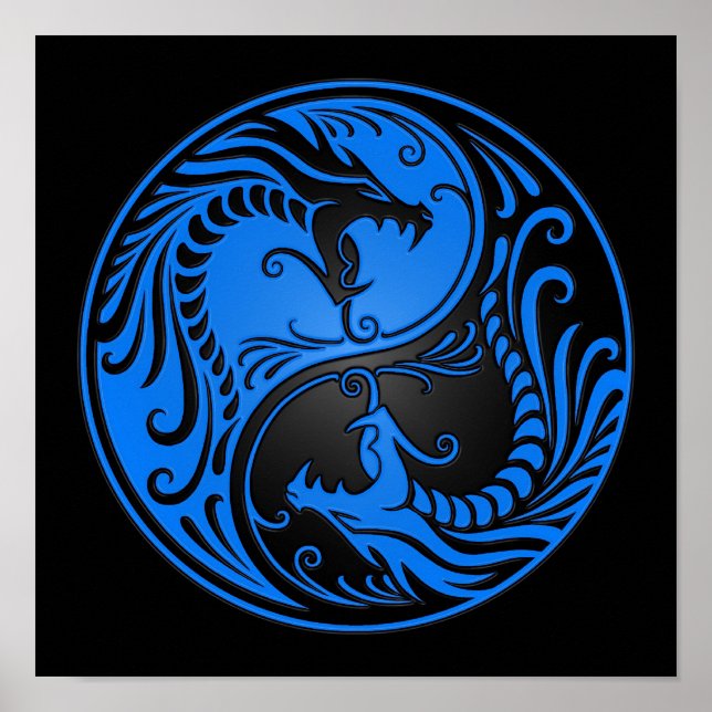 Blue and Black Yin Yang Dragons Poster (Front)
