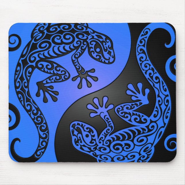 Blue and Black Yin Yang Geckos Mouse Pad (Front)