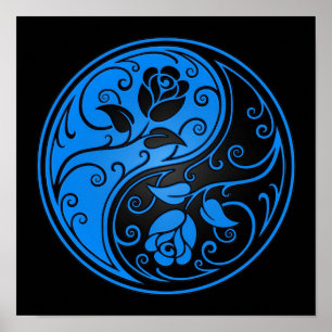 Blue and Black Yin Yang Roses Poster