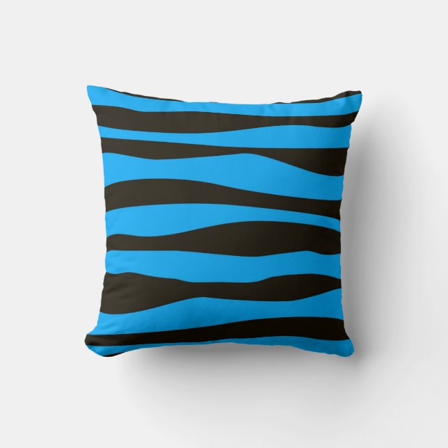Blue and Black Zebra Print Throw Pillow (Front)