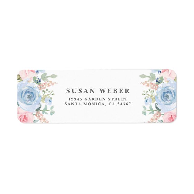 Blue and blush pink watercolor floral invitation (Front)