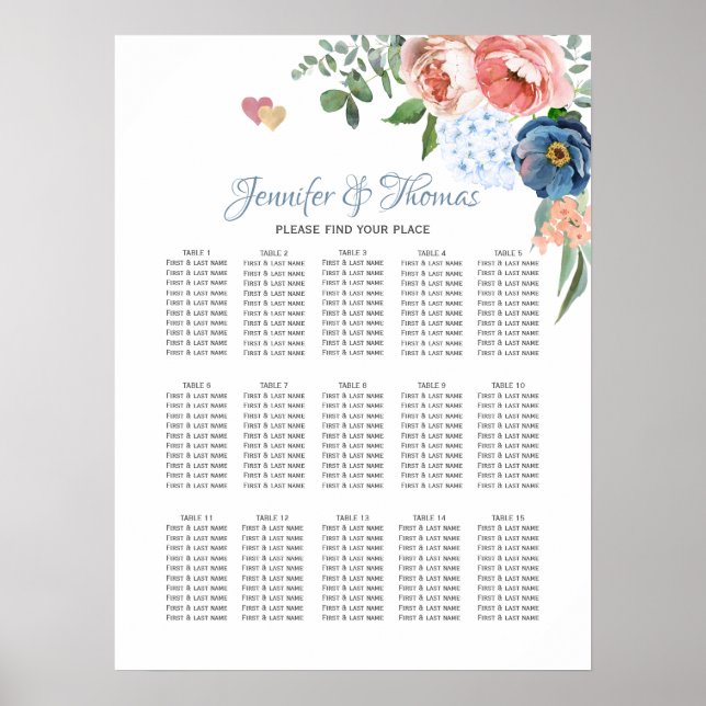 Blue and Blush Roses Poster (Front)