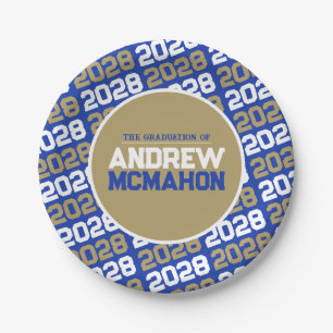 Blue and Bronze Gold Personalised Graduation Paper Plate