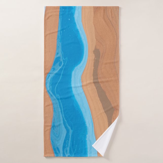 BLUE AND BROWN ABSTRACT PAINTING BATH TOWEL (Bath Towel)