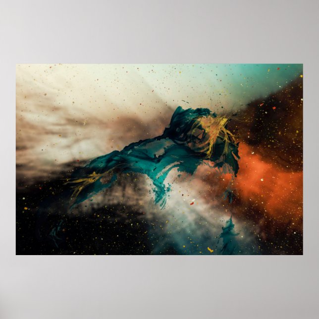 Blue and brown abstract painting poster (Front)