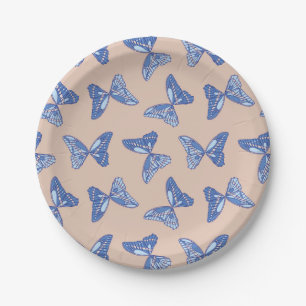 Blue and Brown Butterflies Paper Plate