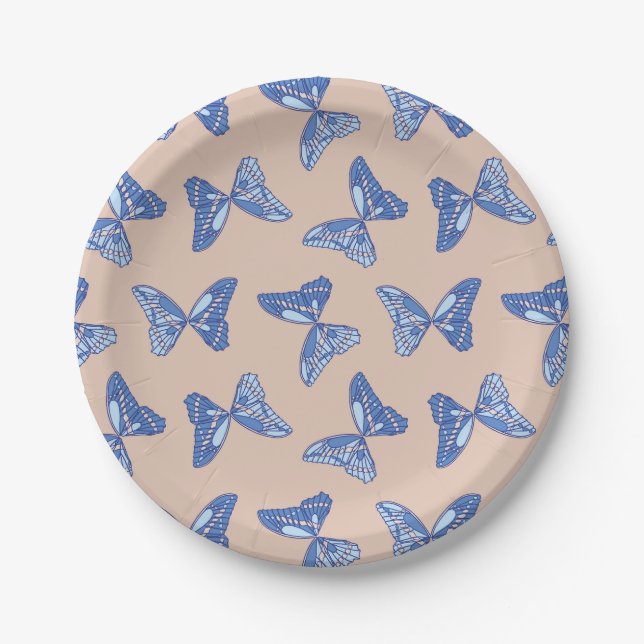 Blue and Brown Butterflies Paper Plate (Front)