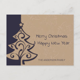 Blue And Brown Christmas Tree Holiday Postcard