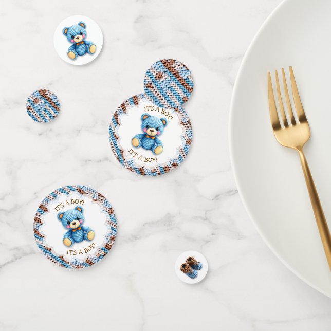 Blue and Brown Crocheted Teddy Bear It's a Boy Confetti (Group)