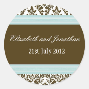 Blue and Brown Damask Wedding Sticker