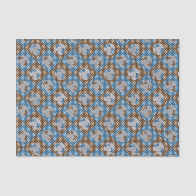 Blue and Brown Elephant Polka Dots Tissue Paper (Front)