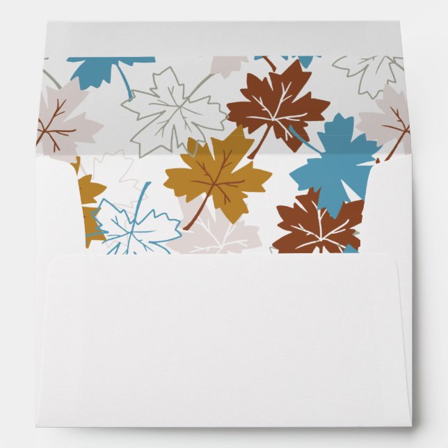 Blue And Brown Falling Maple Leaves Autumn Pattern Envelope (Back (Bottom))
