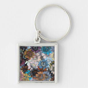 Blue and brown floral key ring