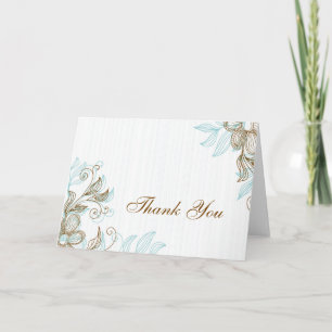 Blue and Brown Floral Thank You Card