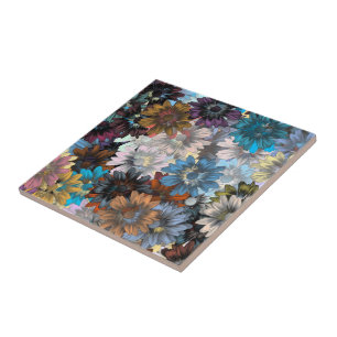 Blue and brown floral tile