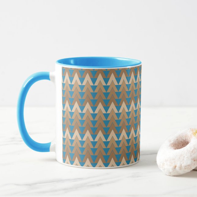 Blue and brown geometric pattern  mug (With Donut)