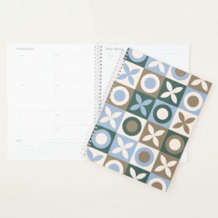 Blue and Brown Geometric Tile Mosaic Pattern Planner