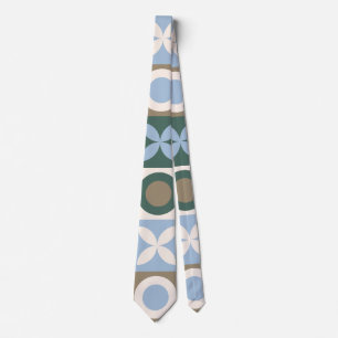 Blue and Brown Geometric Tile Mosaic Pattern Tie