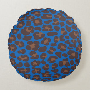 Blue and Brown Leopard Print Outdoor Pillow Mode
