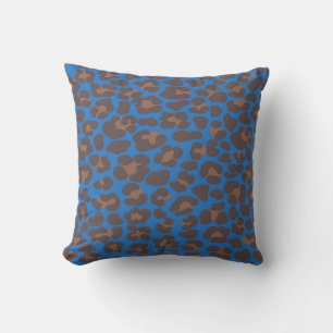 Blue and Brown Leopard Print Outdoor Pillow Mode
