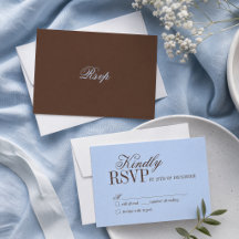 Blue and Brown Luxury Old Money Wedding RSVP Card