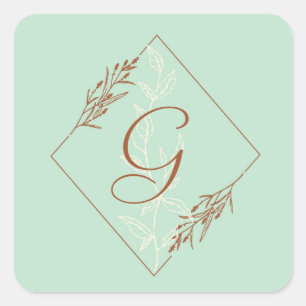Blue and Brown Monogrammed Square Stickers