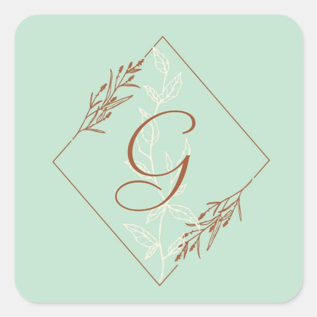Blue and Brown Monogrammed Square Stickers (Front)