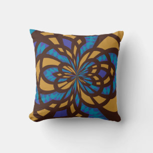 Blue and Brown Mosaic Abstract Art Cushion